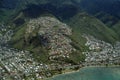 Aerial of Kawaikui Beach Park, Maunalua Bay, Nui Valley and Aina Haina Royalty Free Stock Photo