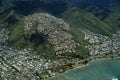 Aerial of Kawaikui Beach Park, Maunalua Bay, Nui Valley and Aina Haina Royalty Free Stock Photo