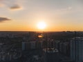 Aerial Kharkiv city center new buildings in sunset Royalty Free Stock Photo