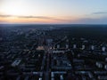 Aerial Kharkiv city center, sunset evening lights Royalty Free Stock Photo