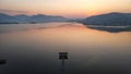 Aerial lake sunset view with moutain Twilight landscape