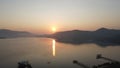 Aerial lake sunset view with moutain Twilight landscape