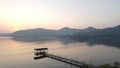 Aerial lake sunset view with moutain Twilight landscape