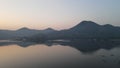 Aerial lake sunset view with moutain Twilight landscape