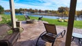 Aerial Lakeside Luxury Patio and Autumn Trees, Lake Jimmerson Royalty Free Stock Photo