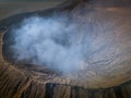 Aerial landscape of active Bromo volcano crater in East Java, Indonesia