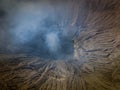 Aerial landscape of active Bromo volcano crater in East Java, Indonesia