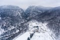 Aerial landscape of a beautiful monastery set in a winter countryside scenery