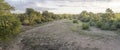 aerial landscape with dry riverbed in shrubland at Kruger park, South Africa Royalty Free Stock Photo