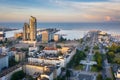 Aerial landscape of the harbor in Gdynia with modern architecture at sunset. Poland