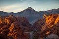 Aerial landscape of a highway road through a desert at sunrise at Valley of Fire