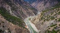 Aerial landscape of a highway road in the mountains in the Mangkang Royalty Free Stock Photo