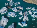 Aerial landscape of icebergs in glacial lagoon Jokulsarlon in Iceland