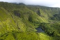 Aerial landscape image of sunset sunrise over PoÃÂ§o Ribeira do Ferreiro waterfalls and Lagoa dos Patos with its remarkable amazing