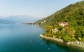 Aerial landscape of Lake Maggiore in a sunny day from the Colmegna lakeside, Italy