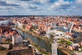 Aerial landscape of the Main Town of Gdansk by the Motlawa river, Poland Royalty Free Stock Photo