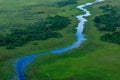 Blue rover,Aerial landscape in Okavango delta, Botswana. Lakes and rivers, view from airplane. Green vegetation in South Africa. T