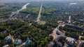 Aerial landscape photo of ancient Chernihiv town with trees, river, roads, buildings Royalty Free Stock Photo