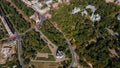 Aerial landscape photo of ancient european Chernihiv town with church, trees and buildings near roads Royalty Free Stock Photo