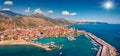 Splendid summer view from flying drone of Acciaroli port.