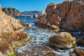 Aerial landscape picture from a Spanish Costa Brava in a sunny day, near the town Palamos Royalty Free Stock Photo