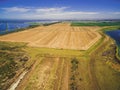 Aerial landscape of plowed field. Royalty Free Stock Photo