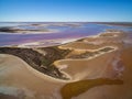 Aerial landscape of shallow pink salt lake Tyrrell. Royalty Free Stock Photo