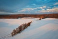 Aerial landscape of the snowy field at winter, Poland Royalty Free Stock Photo