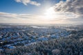 Aerial landscape of the snowy forest at winter, Poland Royalty Free Stock Photo