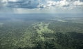 Aerial landscape of South Sudan with thunderstorms and rain over wilderness Royalty Free Stock Photo
