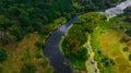 aerial landscape summer country side scenery photography top view from drone with woods field and river Royalty Free Stock Photo