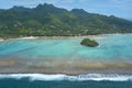 Aerial landscape view of Muri Lagoon in Rarotonga Cook Islands