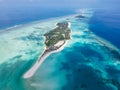 Aerial landscape view of the beautiful tropical islands at the blue lagoon in the ocean Royalty Free Stock Photo