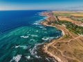 Aerial landscape view of Black sea coast Bulgaria and rocky beach shore of Krapec, Shabla, Kamen bryag, Yailata Royalty Free Stock Photo