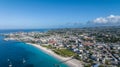 Aerial landscape view of Brownes Beach in front and central City of Bridgetown