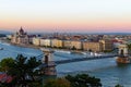 Aerial landscape view of Budapest. Picturesque view of Chain Bridge over Danube River and The Hungarian Parliament Building Royalty Free Stock Photo