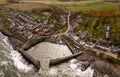 Aerial landscape view of Craster Harbour and village in Northumberland Royalty Free Stock Photo