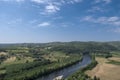 Aerial landscape view on Dordogne river with the old bridge and beautiful fields near Domme village in France Royalty Free Stock Photo