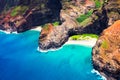 Aerial landscape view of Honopu Arch at Na Pali coastline Royalty Free Stock Photo