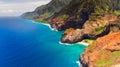 Aerial landscape view of Honopu Arch at Na Pali coastline, Kauai Royalty Free Stock Photo