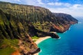 Aerial landscape view of Honopu Arch at Na Pali coastline, Kauai Royalty Free Stock Photo