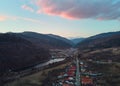 Aerial landscape view of a mountain village