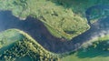 Aerial landscape view over the river, Volga river, Russia Royalty Free Stock Photo