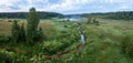 Aerial landscape view over the river, Volga river, Russia Royalty Free Stock Photo