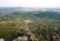 Aerial landscape view of a rural area under blue sky. Moldova