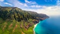 Aerial landscape view of spectacular Na Pali coast, Kauai Royalty Free Stock Photo