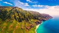 Aerial landscape view of spectacular Na Pali coast, Kauai Royalty Free Stock Photo