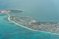 Aerial Landscape view of tip of Varadero Peninsula with a long tropical beach , Cayo Buba and harbor \