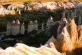 Aerial landscape view of typical geologic formations in Cappadocia. Amazing shaped sandstone rocks Royalty Free Stock Photo