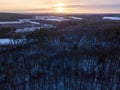 Aerial landscape with winter in european forest and field Royalty Free Stock Photo